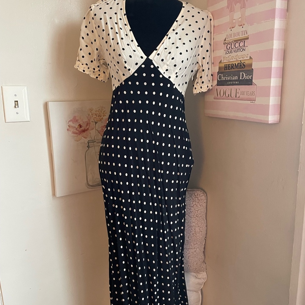 A New Day Black and White Polka Dot Midi Dress